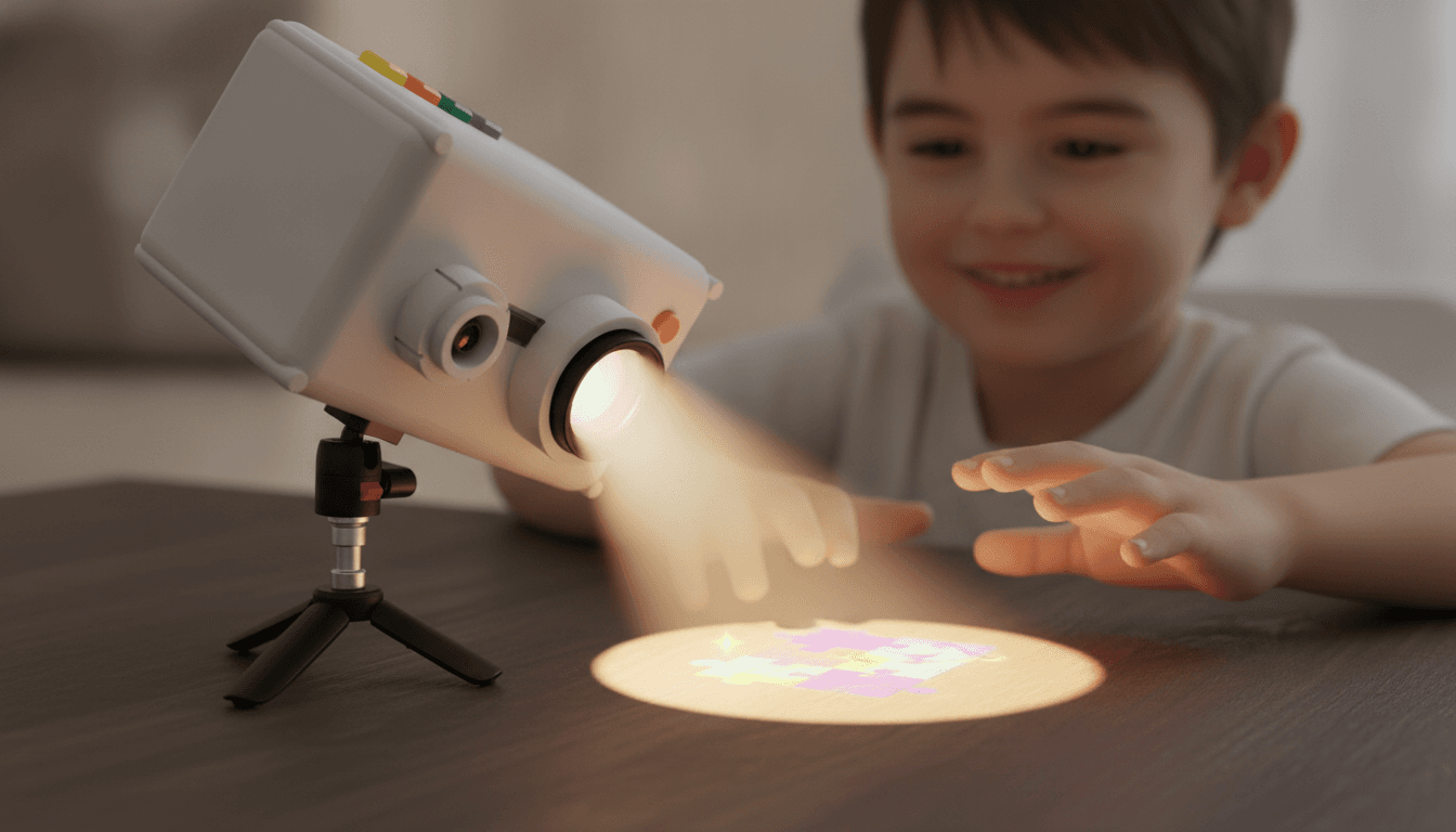 A kid focused on a projected Showie activity